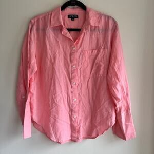 J. Crew Button Front Shirt Pink Coral Collared Pocket Long Sleeve Women's Size 6